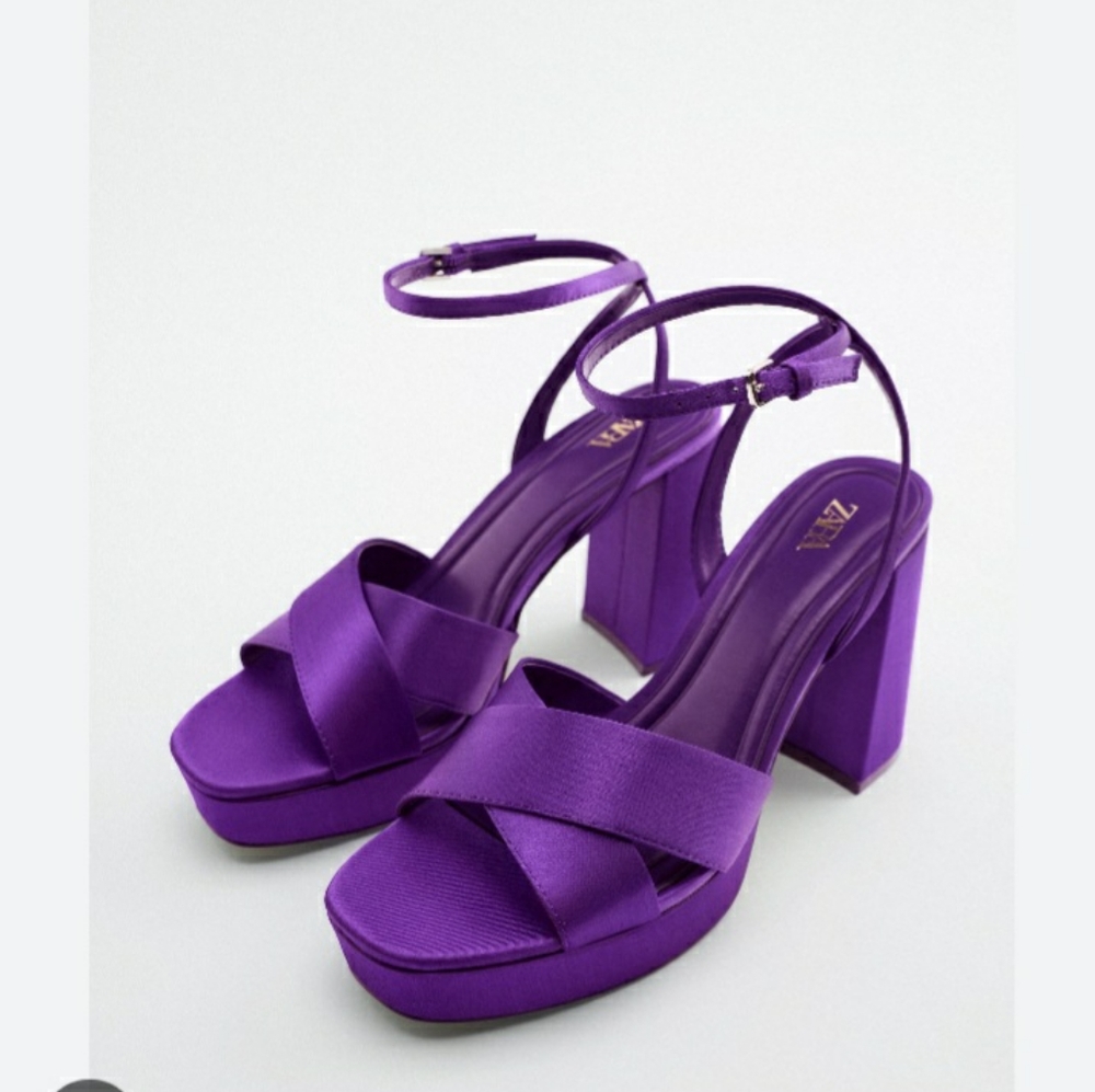 ZARA purple satin platforms